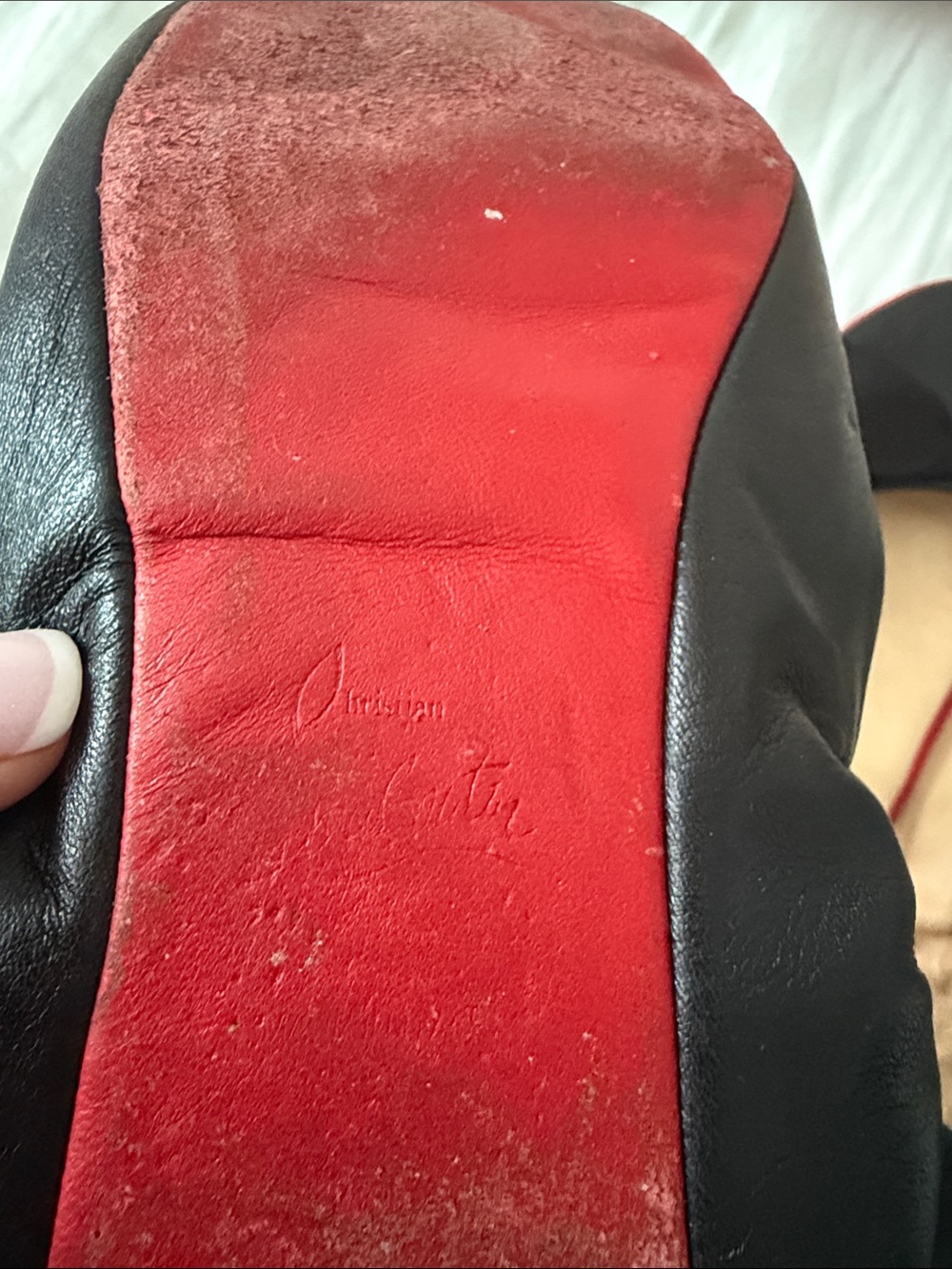 Christian Louboutin Black Leather Bow Ballet Flats with Red Trim - Picture 9 of 13